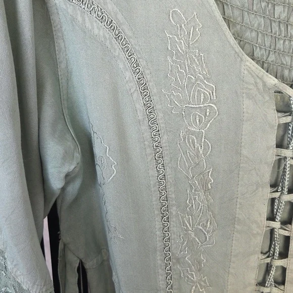 Sapogee Bohemian Dress with Corset Bodice Lace Detail Free Size Sage Green - Picture 6 of 16